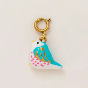 Pendentif oiseau en émail coloré avec fermoir doré pour déco de maillot de bain plage