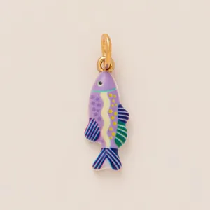 Vibrant handmade ceramic fish pendant with gold ring for stylish summer bikini accessories