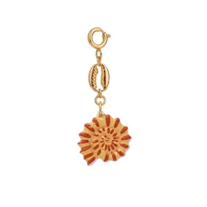 Summer ocean style gold ammonite and cowrie shell jewelry charm pendant for beach vacation