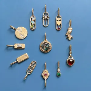 Vintage Luxurious Stainless Steel Pendant Necklace DIY Charms 18K Gold Plated Rhinestone Inlaid Heart Star Design Jewelry For Women