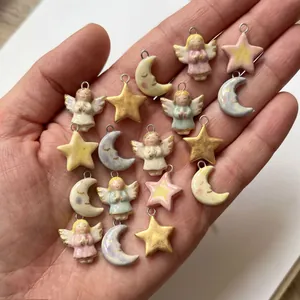 Vintage Stainless Steel Dopamine Style Angel Star Moon Pendant Necklace For Women Retro Creative Cute DIY Jewelry Gift