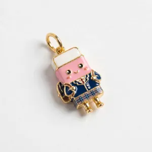 Detailed view of a cute stationery-themed eraser charm with colorful enamel finish