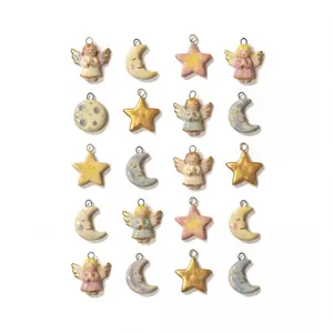 Collection of colorful dopamine ceramic pendants with angel, star and moon designs