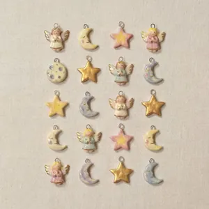 Cute ceramic angel star and moon charms with stainless steel loops in vintage dopamine style