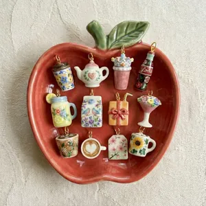 Collier avec Pendentif Bouteille de Boisson et Tasse de Café en Acier Inoxydable Style Dessin Animé Macaron Accessoires de Bijoux DIY