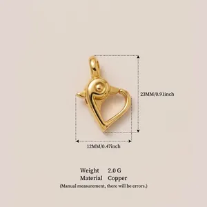 Gold heart-shaped copper pendant clasp 23mm x 12mm DIY jewelry making accessory