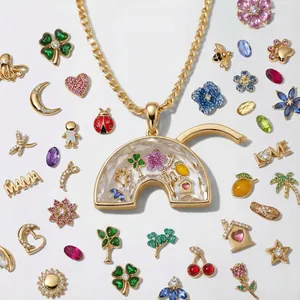Vintage Regenbogen Glas Medaillon Anhänger Halskette DIY Kupfer Vergoldet Transparente Box Mit Charms Mode Schmuck Geschenk Damen
