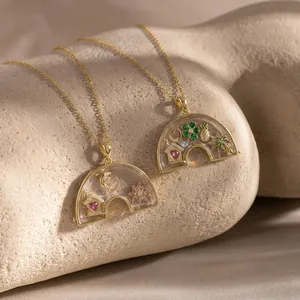 Retro-Regenbogen-Glasmedaillon-Halskette mit bunten schwimmenden DIY-Charms in Gold