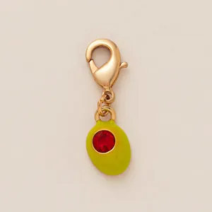 Elegant green olive enamel charm with red crystal for bikini and swimsuit decoration