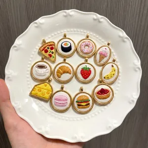 Ins Nordic Stainless Steel Embroidery Food Series Pendant Pizza Sushi Donut Ice Cream Pendant Only DIY Jewelry Accessories