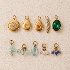Pendentif en Acier Inoxydable Strass et Perle Artificielle Collier DIY Pièces de Bijoux Plaqué Or 18K Charmes Géométriques Femmes