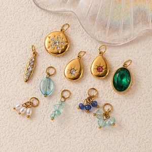 Sélection de pendentifs en acier inoxydable doré 18K avec pierres et perles pour bijoux