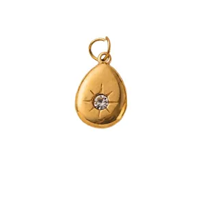 Pendentif goutte en acier inoxydable avec pierre précieuse étoile plaqué or 18 carats