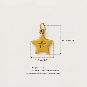 Detail view of 18K gold plated stainless steel star pendant with dimensions and weight
