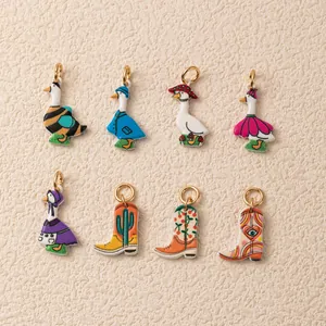 Cartoon Colorful Goose Western Cowboy Boots DIY Charms Pendants For Necklace Bracelet Making Copper 18K Gold Plated Jewelry Findings