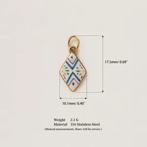 Detail view of diamond-shaped charm showing 17.5mm height and 10.1mm width dimensions