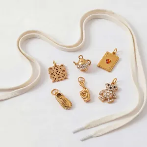 Stainless Steel 18K Gold Plated Rhinestone Pendant Bear Teapot Sneaker Cupcake Tic-Tac-Toe DIY Jewelry Making Accessories