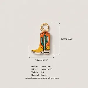 Vibrant enamel cowboy boot pendant with cactus detail and gold copper finish