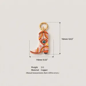 Detailed size guide for cartoon cowboy boot pendant charm made of copper material