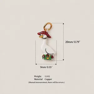 Detail view showing 20mm height measurement of a cute goose pendant with mushroom hat.