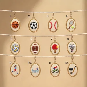 Variety of detailed embroidered sports theme pendants including soccer, basketball and tennis.
