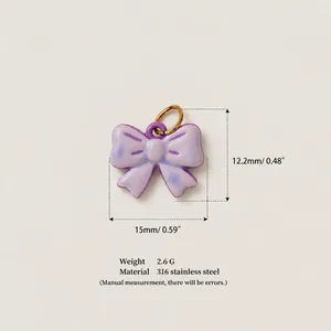 Macro view of purple marbled bow pendant accessory made of durable 316 stainless steel