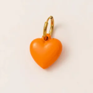 Trendy orange enamel heart charm pendant with gold hoop for personalized jewelry making