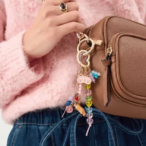 Fashion DIY Copper Bag Charm Keychain With Animal Heart Butterfly Pendants Colorful Beads Jewelry Gift For Women Decoration