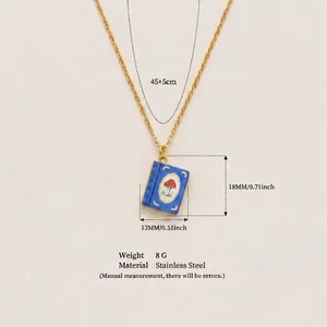Detailed size chart for vintage stainless steel blue book necklace with red mushroom