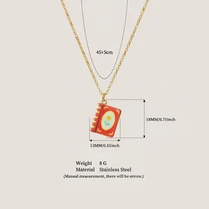 Detailed measurements and material of vintage red book pendant necklace in stainless steel