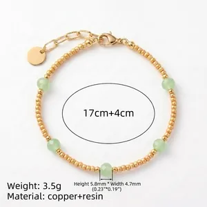 Elegantes goldfarbenes Perlenarmband mit grünen Harzperlen, 17+4cm verstellbare Kette