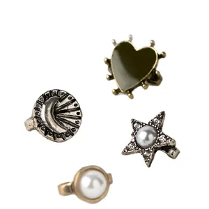 Lot de 4 breloques de chaussures DIY vintage avec motifs cœur, étoile, lune et perle