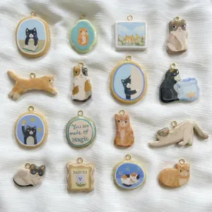 Set di ciondoli gatto in acciaio inossidabile con illustrazioni carine per gioielli DIY
