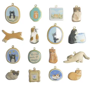 Set di 16 ciondoli a tema gatto in acciaio inox per gioielli fai da te, placcato oro 18K