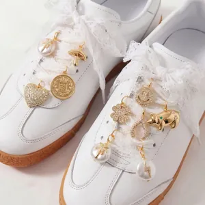 Vintage Lucky Elements Shoelace Charms Copper Rhinestone Artificial Pearl Heart Star Smiley Face Pendant Accessories