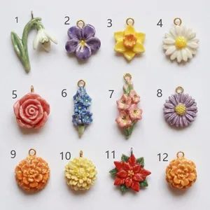 Variety of 12 colorful floral plant pendants and charms for DIY jewelry accessories