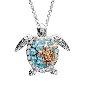 Collana Pendente in Acciaio Inossidabile Tartaruga Marina Orecchini Strass Animale Madre e Figlio Tartaruga Gioielli da Spiaggia Donna Regalo