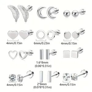 Detailed dimension specifications for stainless steel stud earrings in various shapes