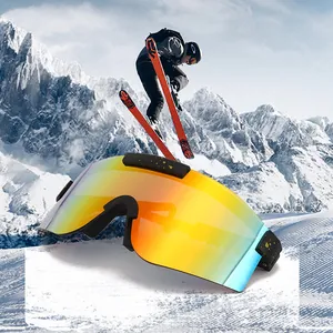 Detailansicht der sportlichen Oversize-Radbrille mit orangefarbenem Verlaufsglas