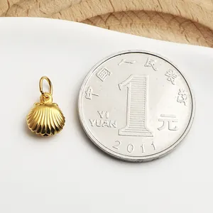 Vue détaillée d'un pendentif en forme de coquillage doré à côté d'une pièce de monnaie