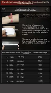 Size chart and measurement guide for hip hop stainless steel Cuban bracelets.