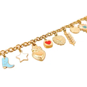 Chic 18K gold plated DIY charm necklace with eclectic heart, star, and boot pendants