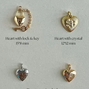 Variety of stainless steel heart charms including heart with lock and crystal designs