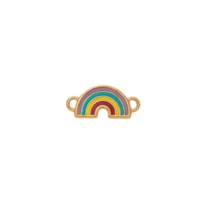 Connecteur de breloque arc-en-ciel en émail coloré pour bijoux DIY dorés.