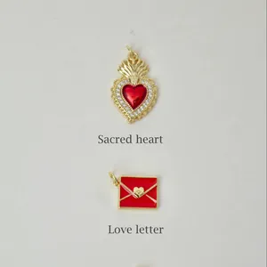 Exquisite gold-plated stainless steel Sacred Heart and Love Letter envelope pendants set