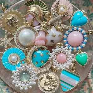 Collier Pendentif Soleil Lune Cœur Oiseau en Acier Inoxydable Plaqué Or 18K Vintage Luxe Léger Strass Perle Accessoires DIY