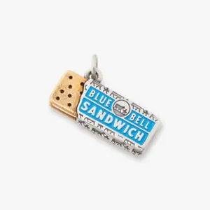 Detailed macro view of Blue Bell Sandwich ice cream necklace charm with blue enamel details
