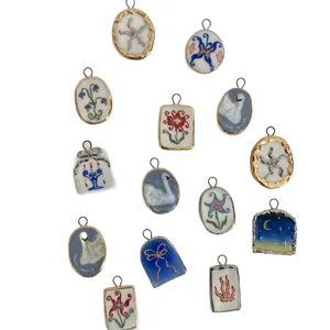 Pendentifs en céramique peints à la main avec motifs cygne fleur nœud pour bijoux DIY