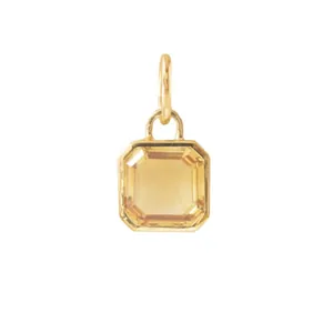 Elegant gold-plated stainless steel pendant with a square emerald cut yellow gemstone