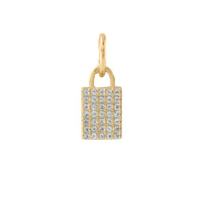Retro gold plated stainless steel rectangular pendant with pavé set clear cubic zirconia